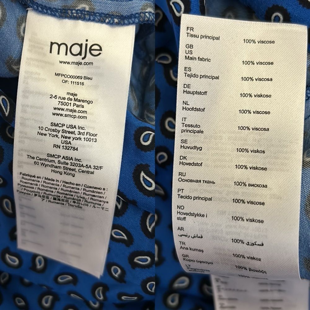 NWOT Maje Ilona Paisley Print Satin Ruched Playsuit Romper in Blue Sz EU40 US L - Picture 16 of 16